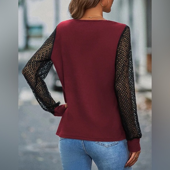 💖 NEW!! Burgundy Lace Sleeve Blouse - Picture 4 of 10
